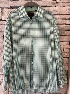 Patterned Green and White Windowpane Button-Down Shirt by Cutter & Buck